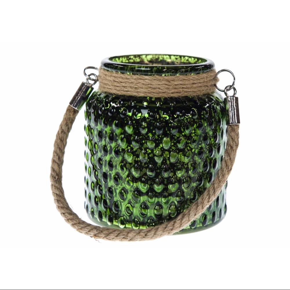 2 Hobnail Glass Lanterns With String Lights